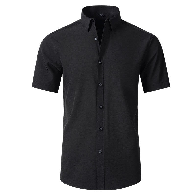 Men's Short-Sleeve Cotton Shirt with Modern Button Details