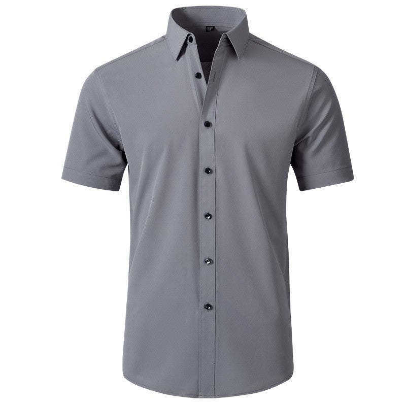 Men's Short-Sleeve Cotton Shirt with Modern Button Details