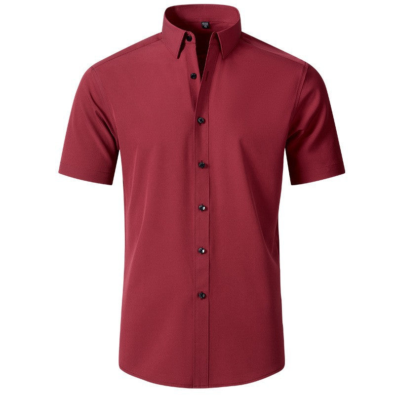 Men's Short-Sleeve Cotton Shirt with Modern Button Details