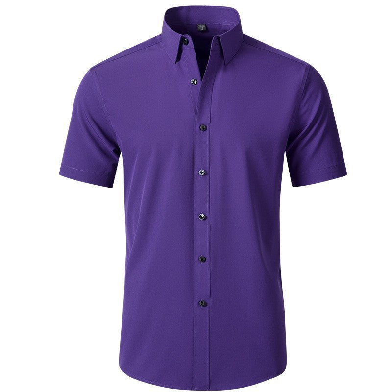 Men's Short-Sleeve Cotton Shirt with Modern Button Details
