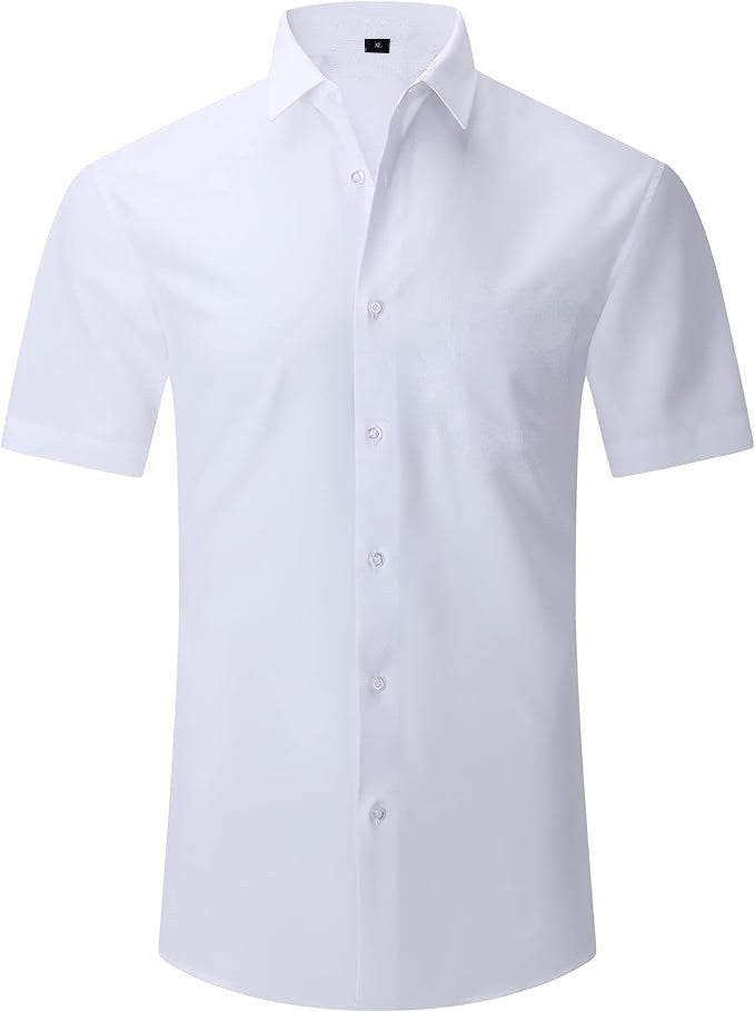 Men's Short-Sleeve Cotton Shirt with Modern Button Details