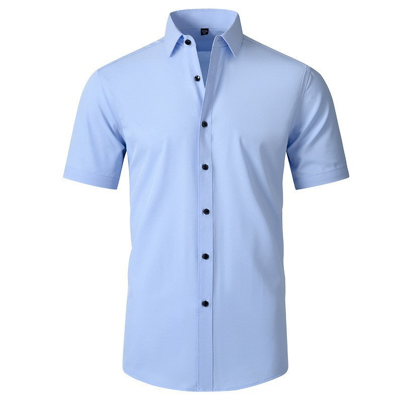 Men's Short-Sleeve Cotton Shirt with Modern Button Details