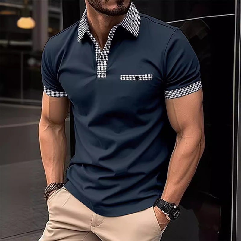 Men's Short Sleeve Houndstooth Polo Shirt