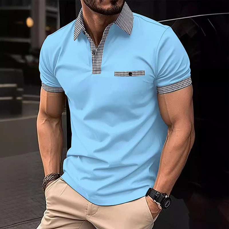 Men's Short Sleeve Houndstooth Polo Shirt