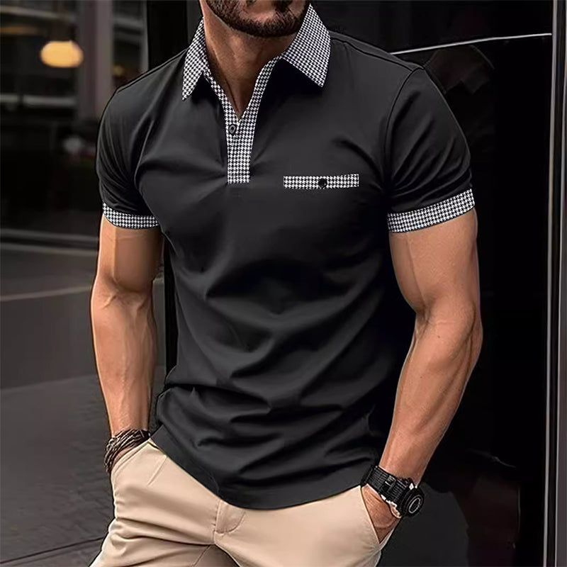 Men's Short Sleeve Houndstooth Polo Shirt