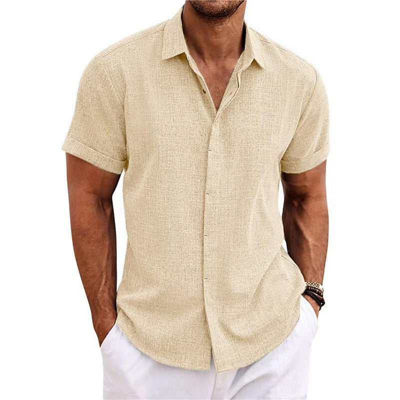 Men's Short-Sleeved Shirt in Textured Linen
