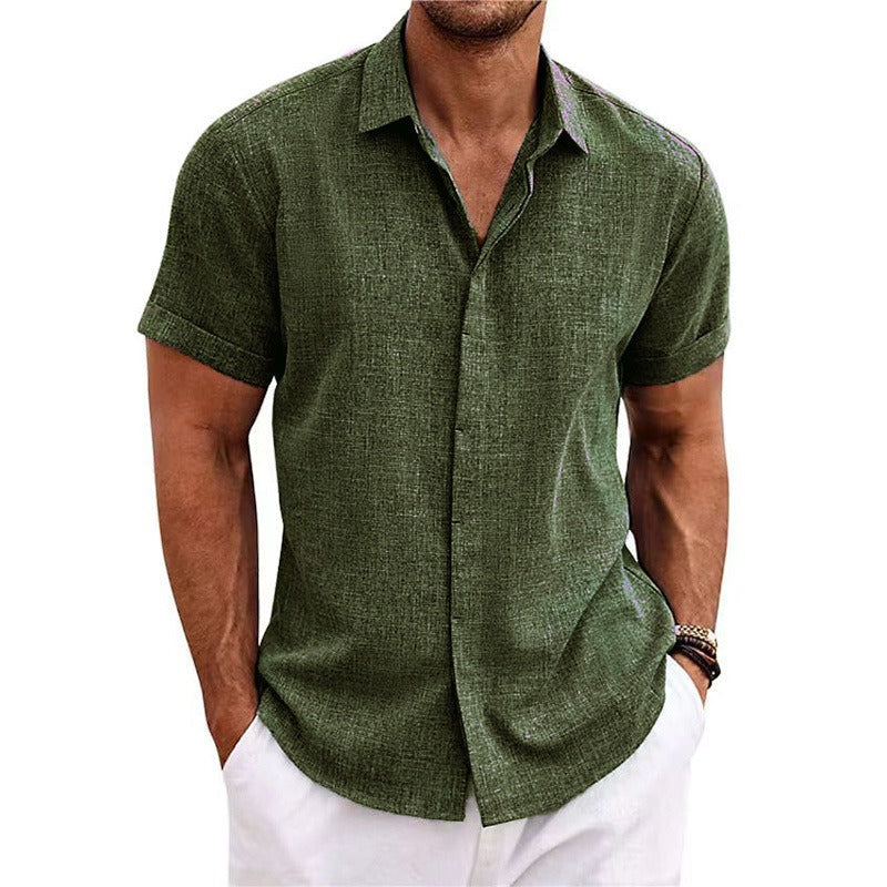 Men's Short-Sleeved Shirt in Textured Linen