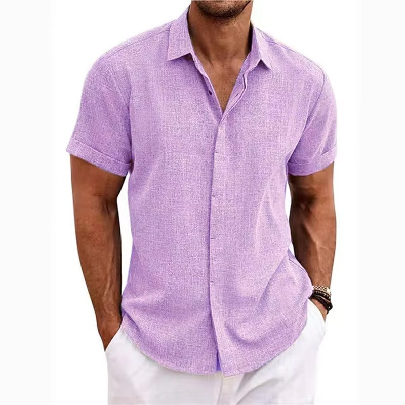 Men's Short-Sleeved Shirt in Textured Linen