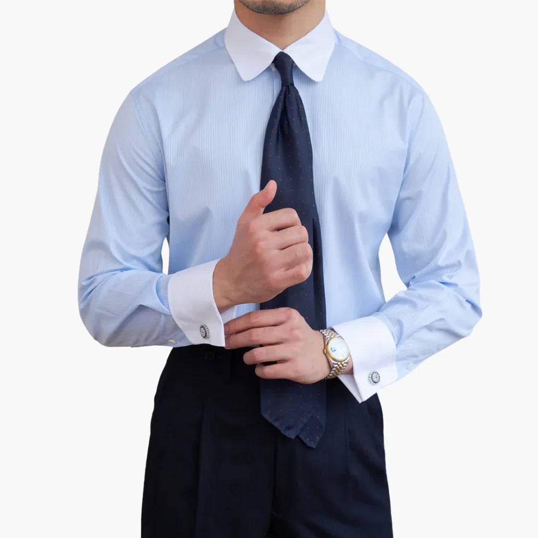 Men's Striped Shirt with Contrast Collar and Buttoned Cuffs