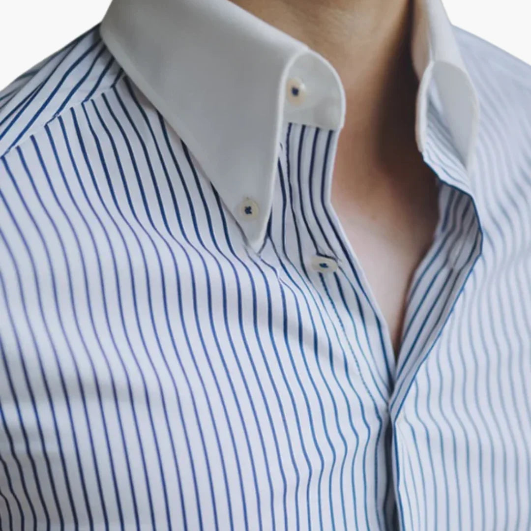 Men's Striped Shirt with Contrast Collar and Buttoned Cuffs