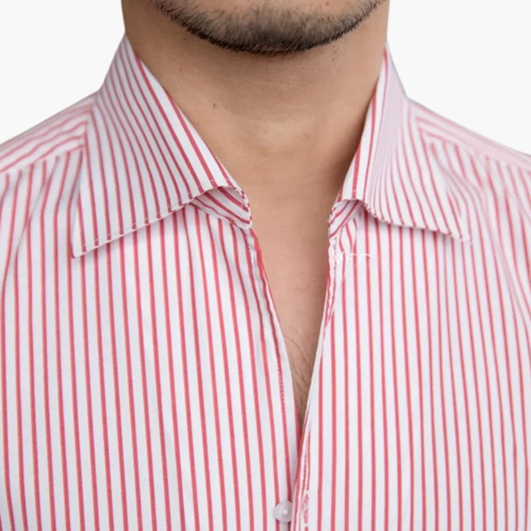 Men's Striped Shirt with Contrast Collar and Buttoned Cuffs