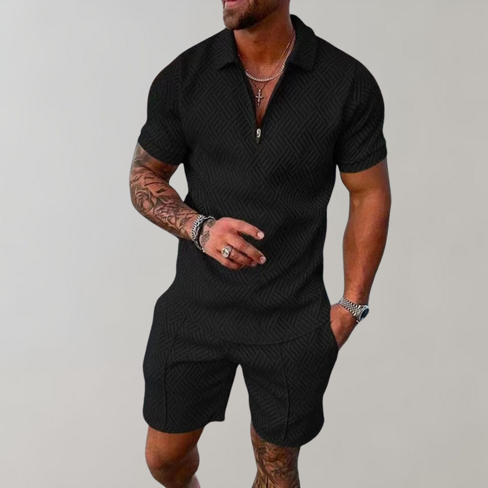 Men's Summer Set: Breathable Polo Shirt & Shorts for Warm Days