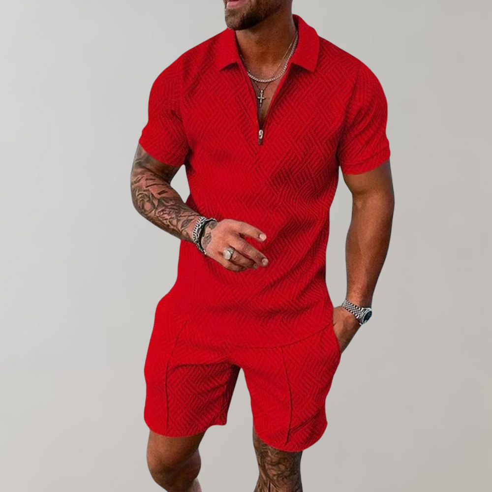 Men's Summer Set: Breathable Polo Shirt & Shorts for Warm Days
