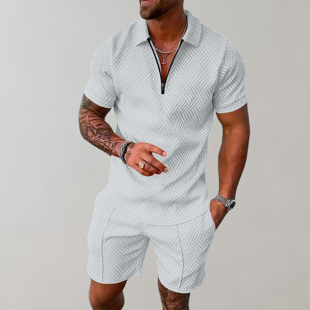 Men's Summer Set: Breathable Polo Shirt & Shorts for Warm Days