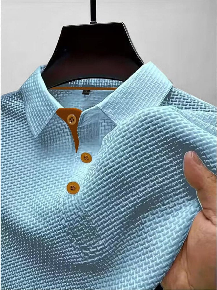 Men's Textured Woven-Pattern Short-Sleeve Polo Shirt