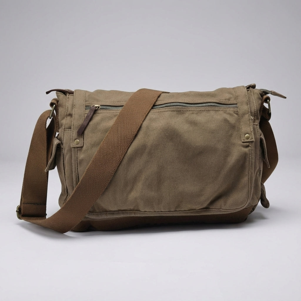 Men's Vintage-Style Thick Canvas Messenger Bag with Spacious Design and Secure Closure