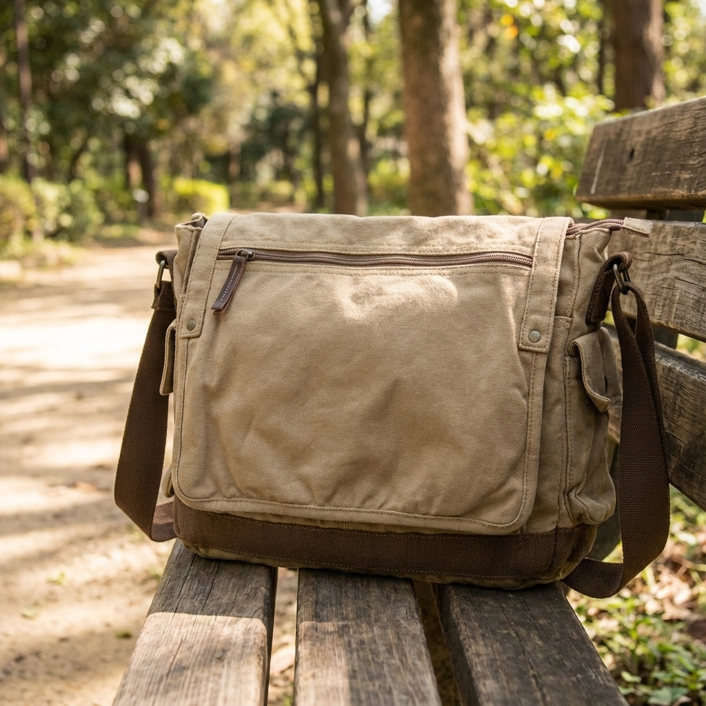 Men's Vintage-Style Thick Canvas Messenger Bag with Spacious Design and Secure Closure