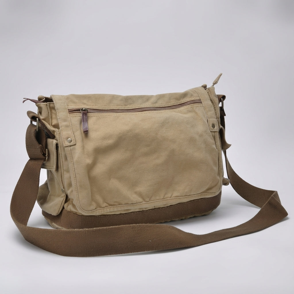 Men's Vintage-Style Thick Canvas Messenger Bag with Spacious Design and Secure Closure