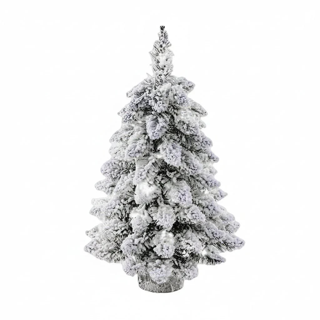 Mini Artificial Indoor Christmas Tree with Warm LED Lights and Snow Effect