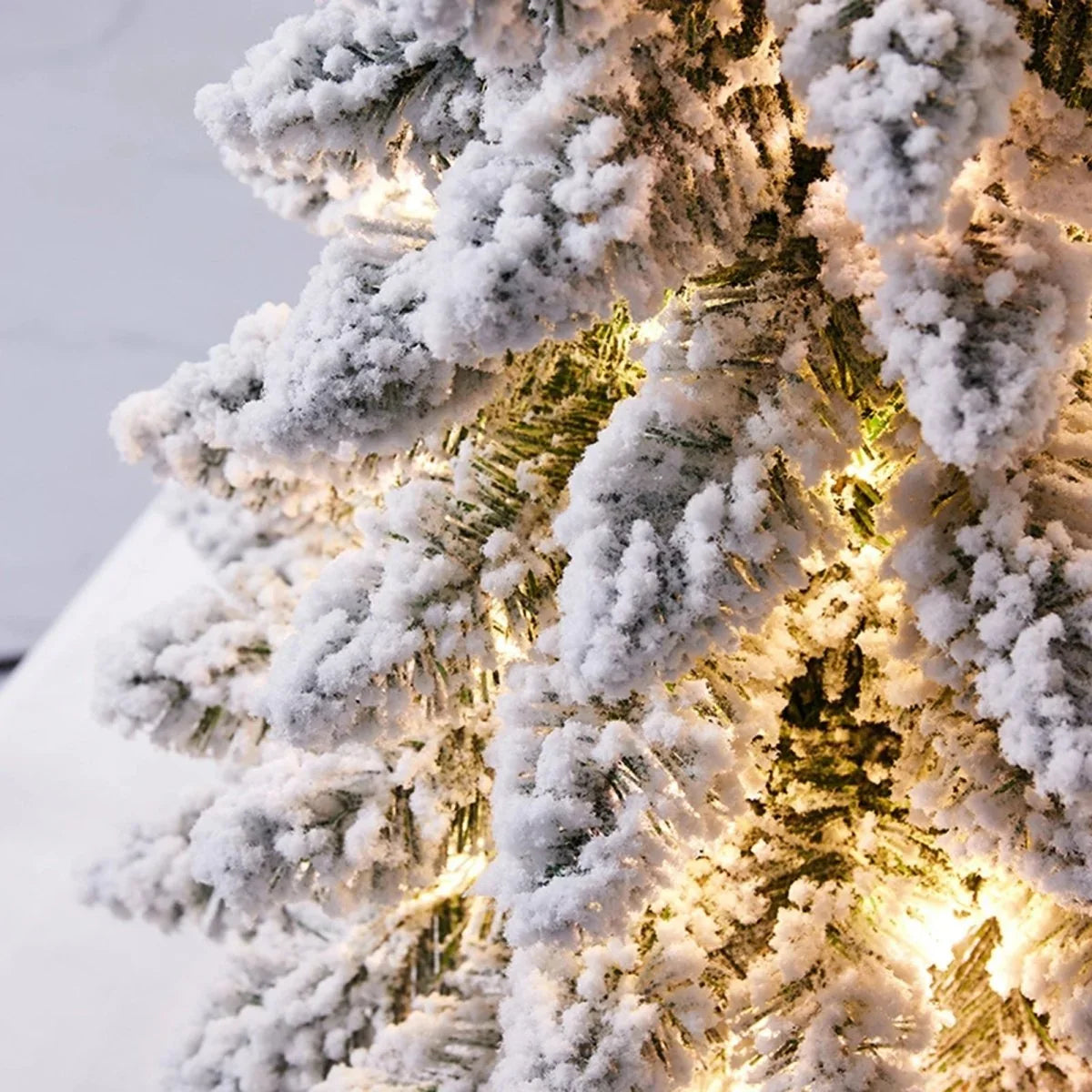 Mini Artificial Indoor Christmas Tree with Warm LED Lights and Snow Effect