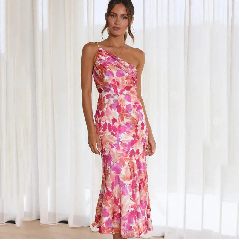 Image of Miranda | Women's One Shoulder Fit & Flare Midi Dress