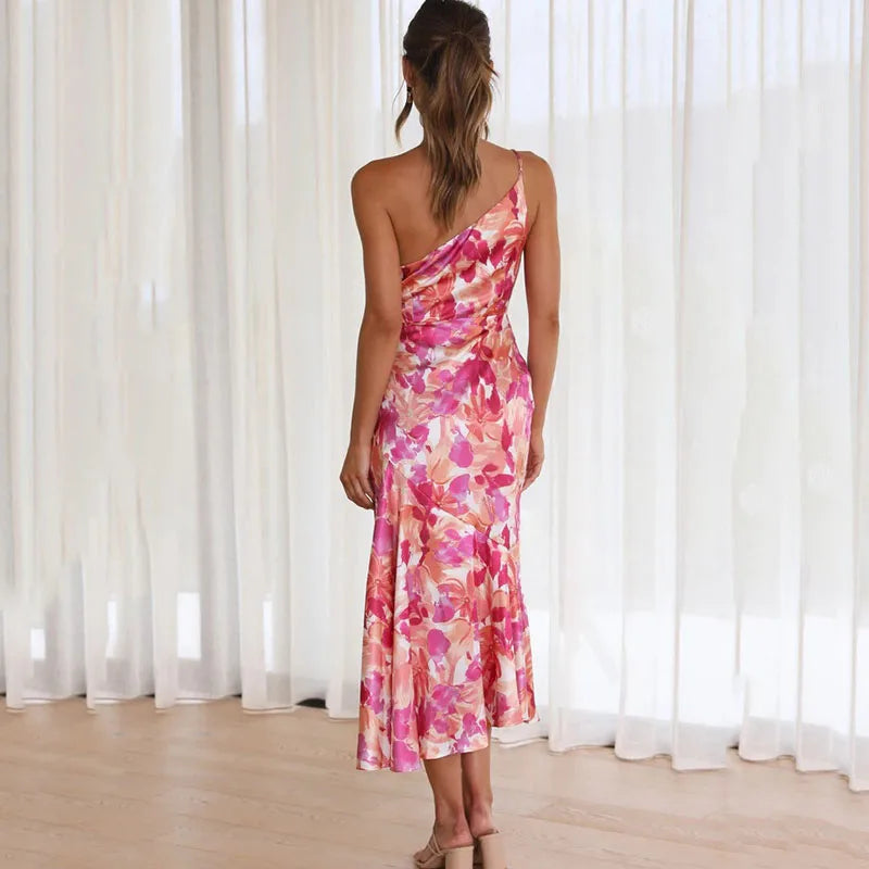 Image of Miranda | Women's One Shoulder Fit & Flare Midi Dress