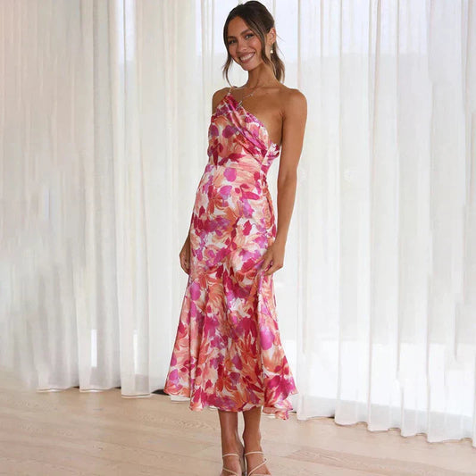Image of Miranda | Women's One Shoulder Fit & Flare Midi Dress