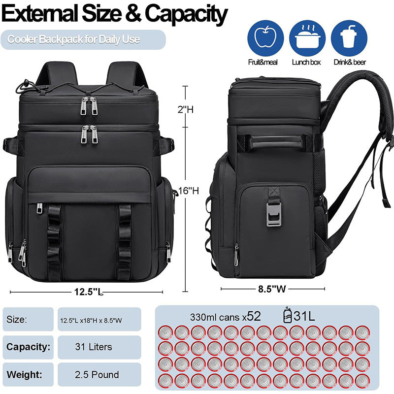 Multifunctional Cooler Backpack with Insulated Interior Compartment and Exterior Pockets