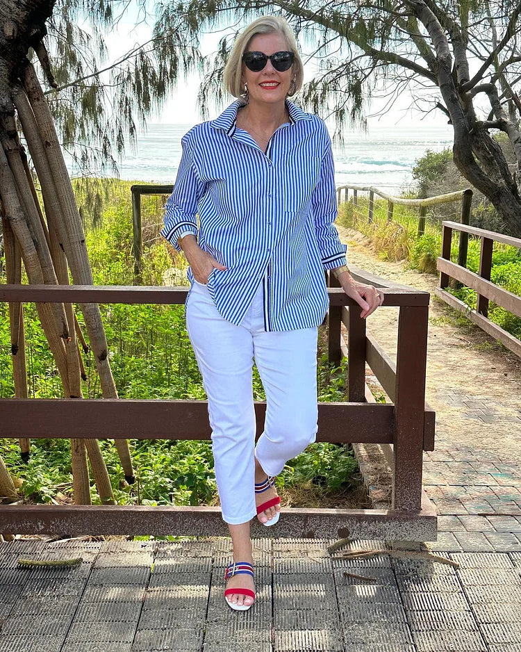 Image of Nancy | Women's Button-Down Striped Shirt