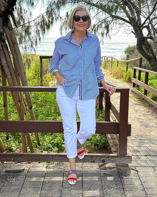 Image of Nancy | Women's Button-Down Striped Shirt