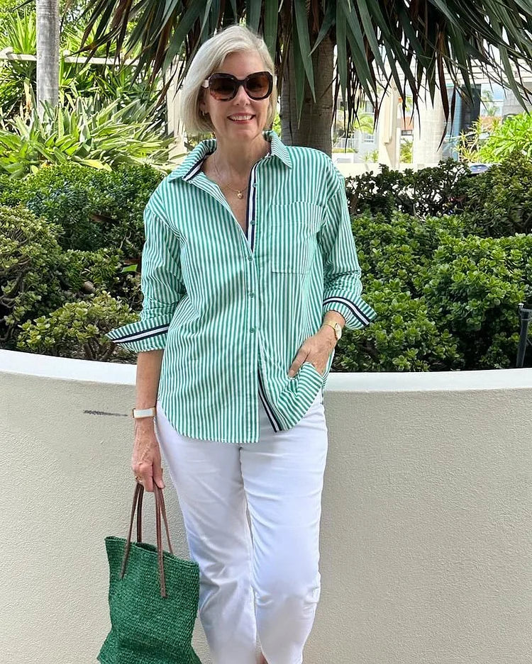 Image of Nancy | Women's Button-Down Striped Shirt