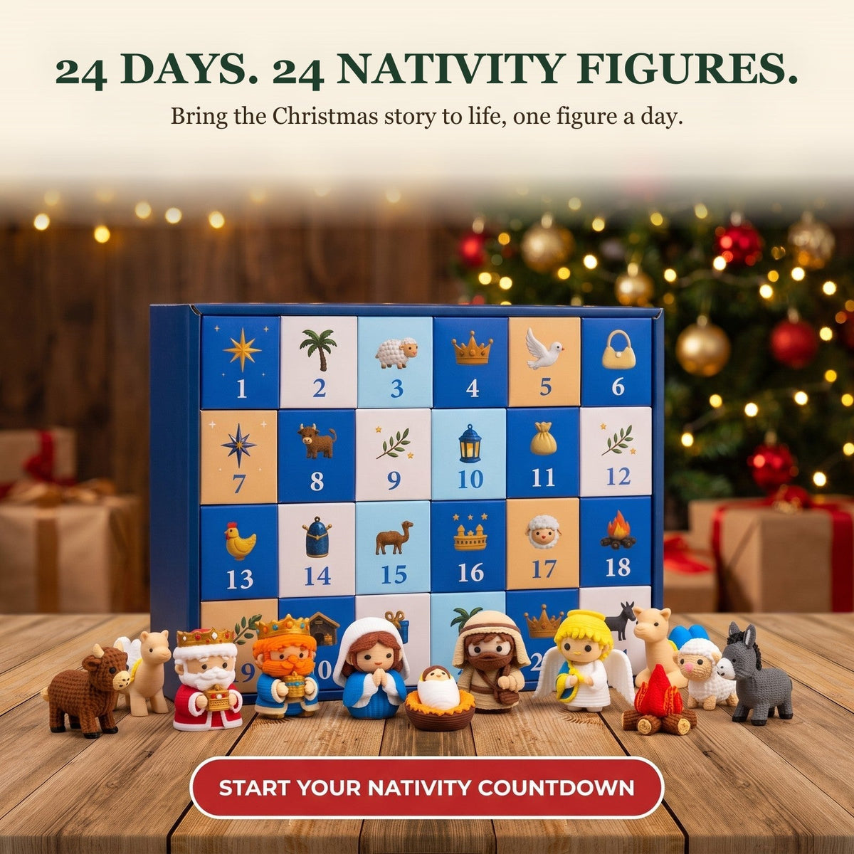 Nativity Advent Calendar with 24 3D Printed Christmas Figures