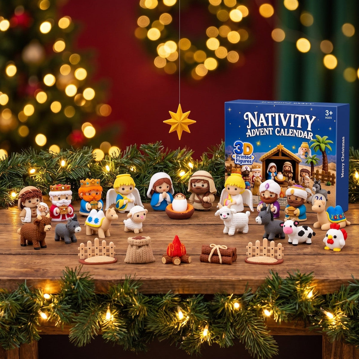 Nativity Advent Calendar with 24 3D Printed Christmas Figures