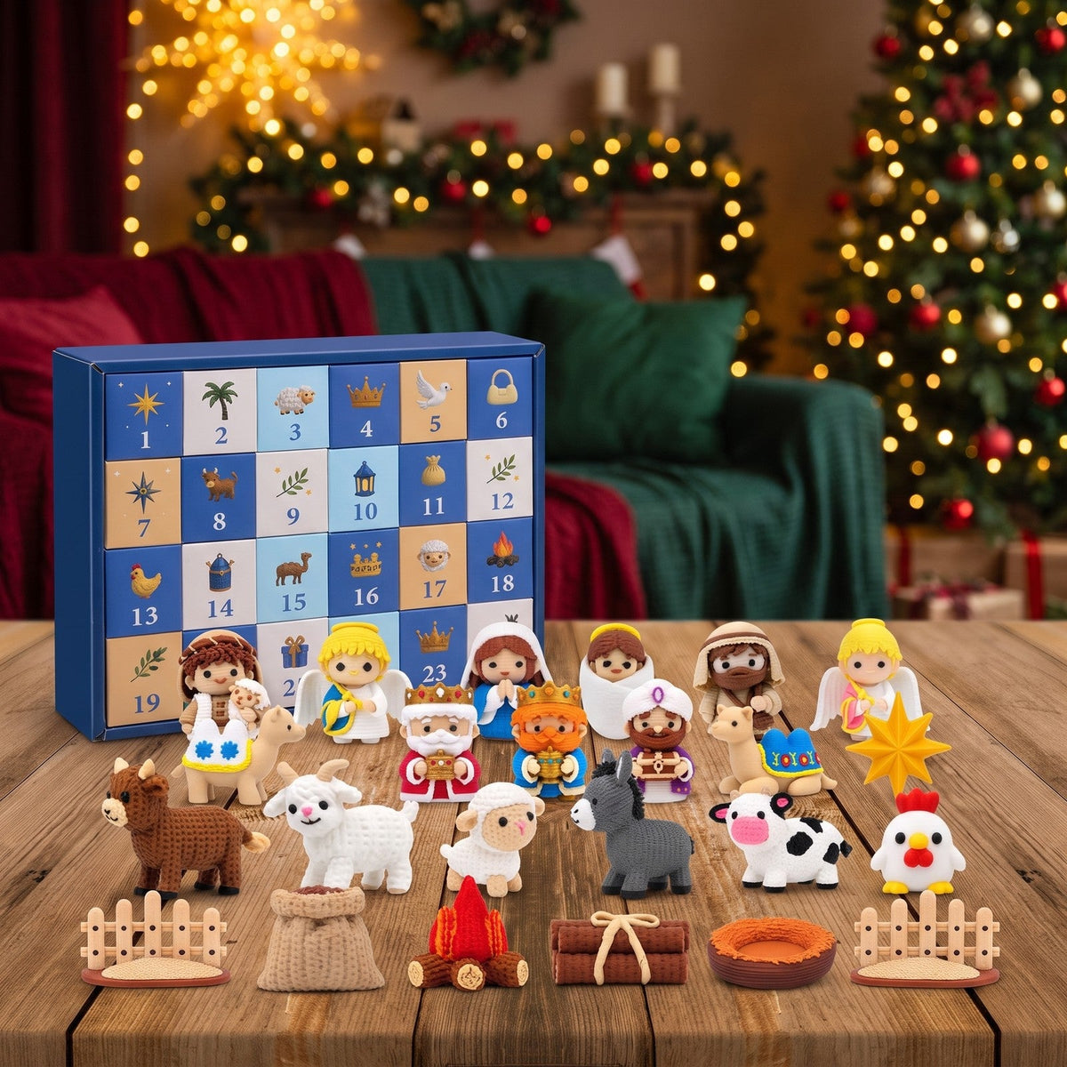 Nativity Advent Calendar with 24 3D Printed Christmas Figures