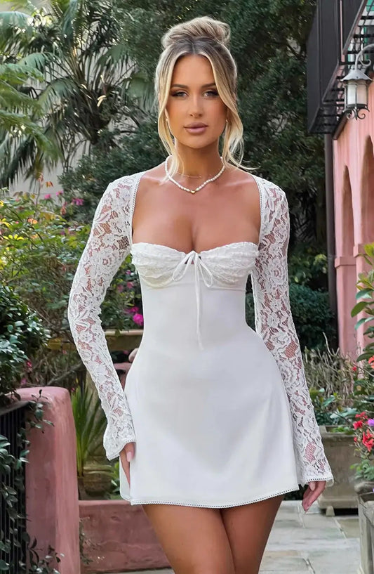 Image of Nicolette | Women's Lace Sleeve A-Line Mini Dress