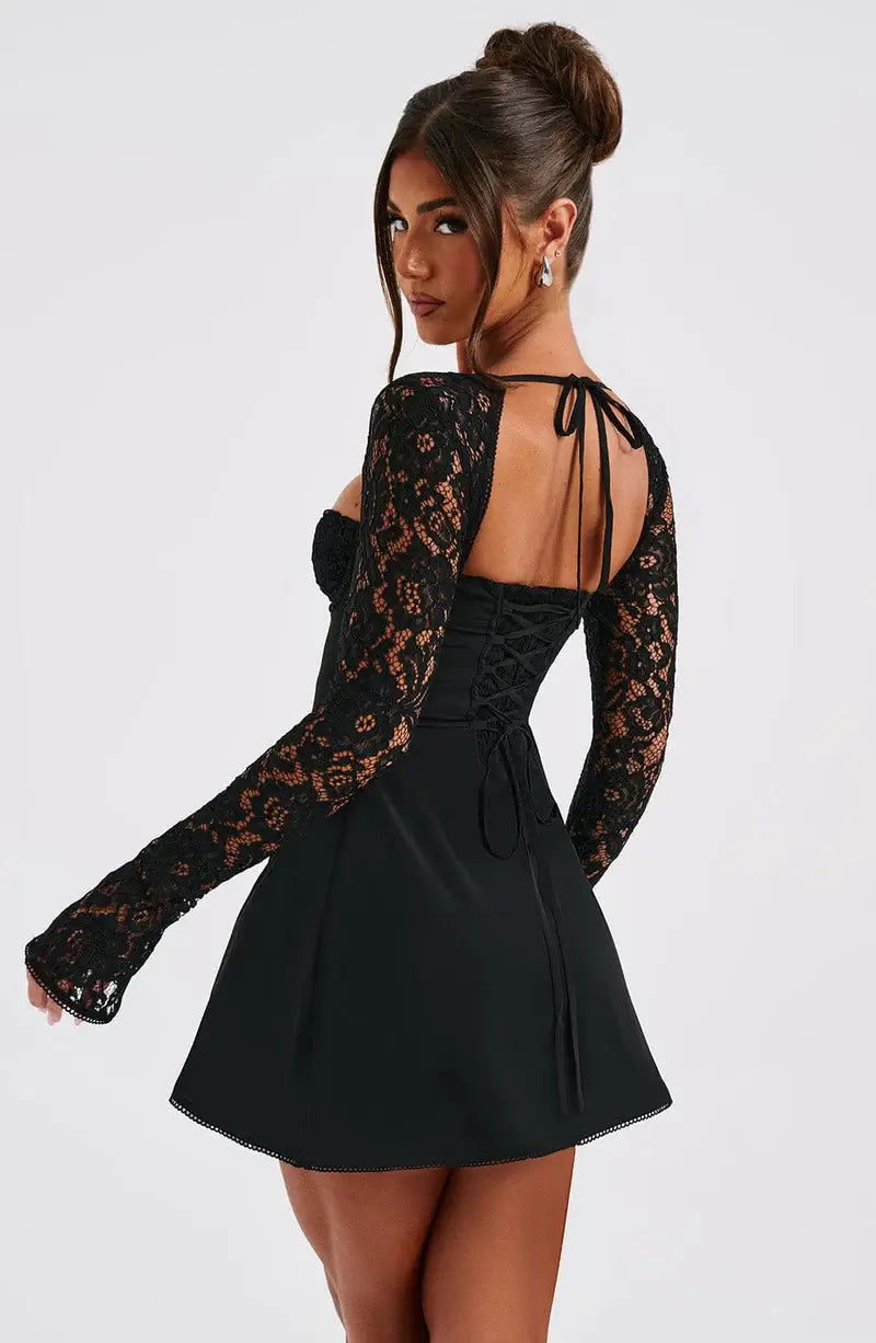 Image of Nicolette | Women's Lace Sleeve A-Line Mini Dress