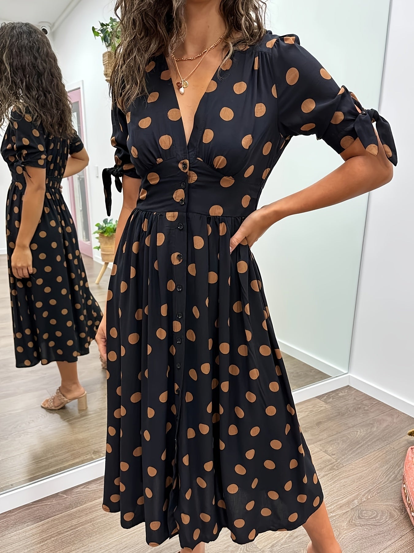 Image of Nina | Women's V-Neck A-Line Midi Dress