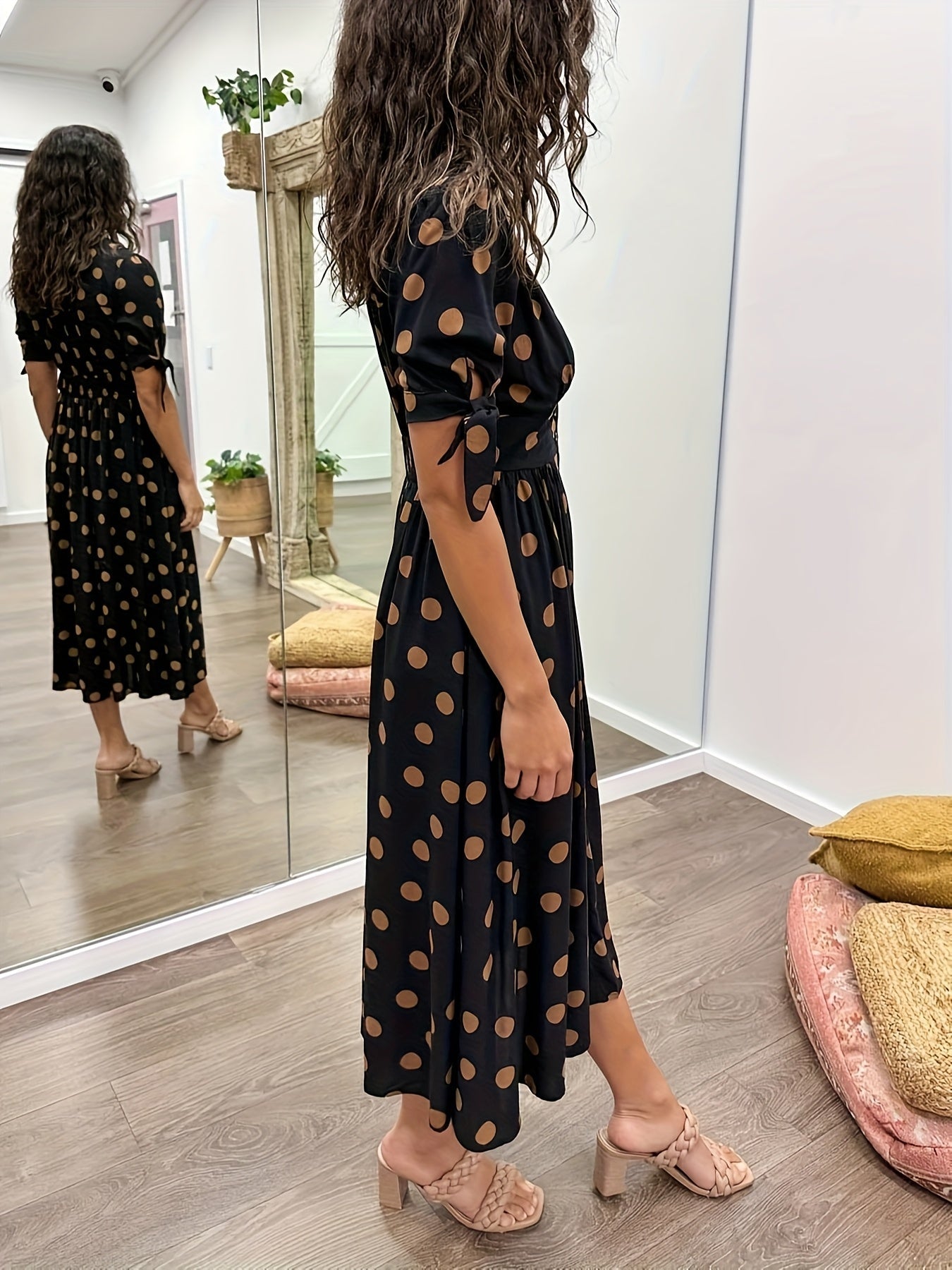 Image of Nina | Women's V-Neck A-Line Midi Dress