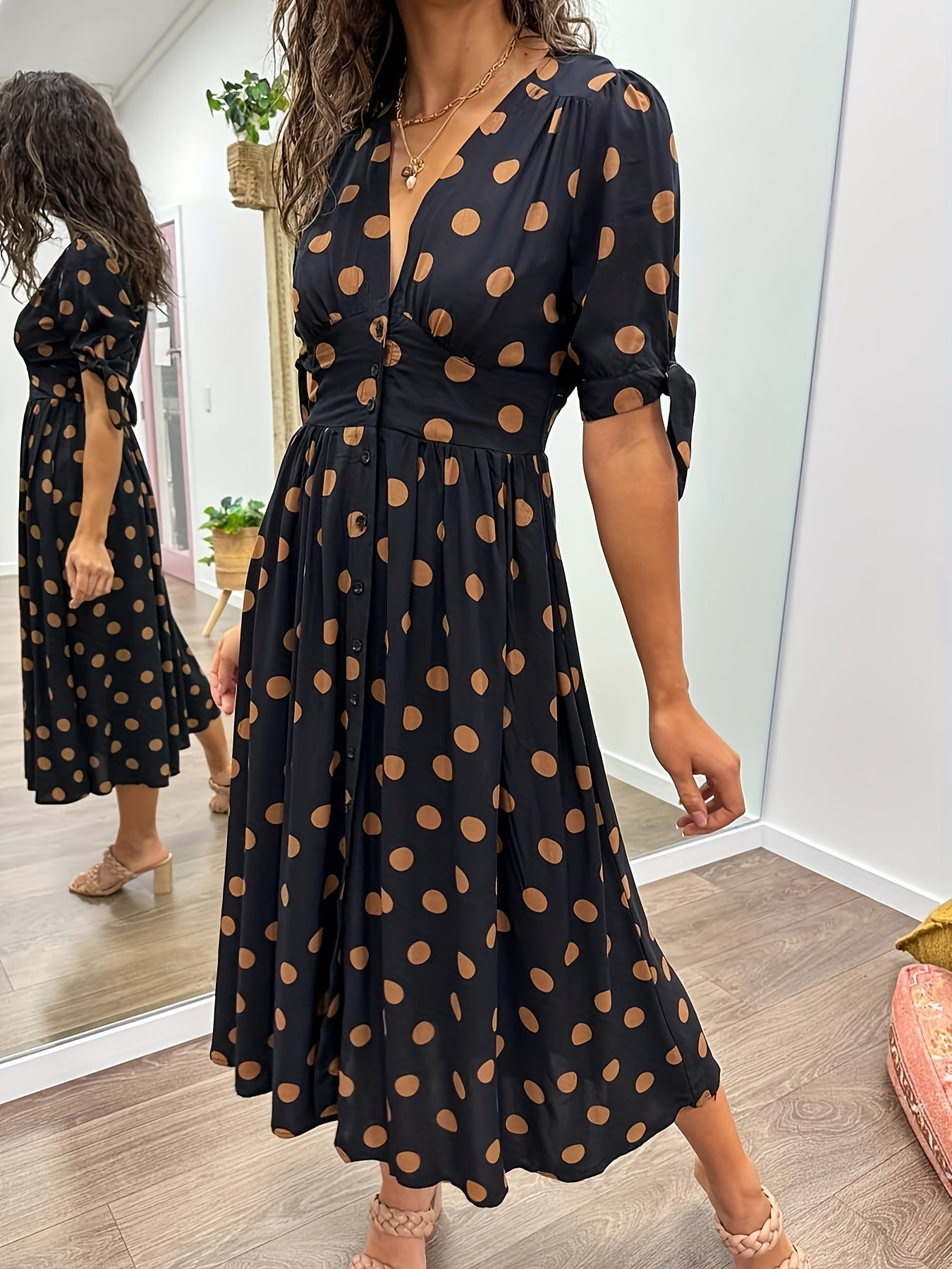 Image of Nina | Women's V-Neck A-Line Midi Dress