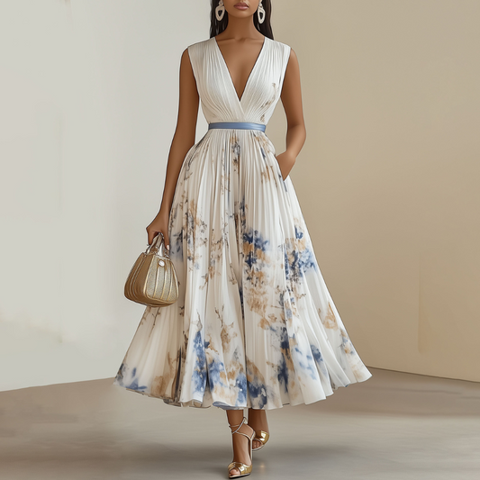 Image of Noelle | Women's Sleeveless V-Neck A-Line Midi Dress
