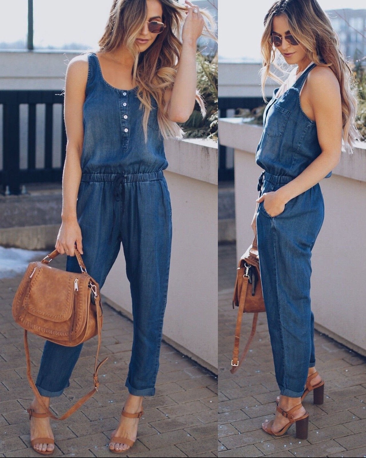 Image of Nora | Women's Sleeveless Denim Jumpsuit