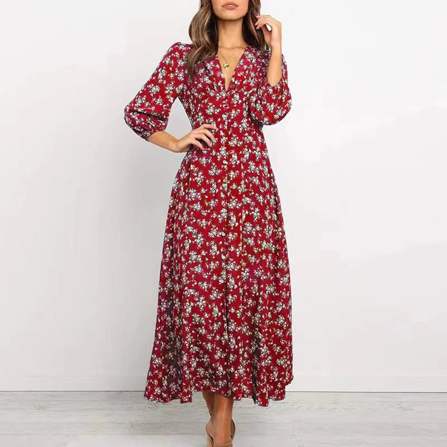 Image of Norma | Women's V-Neck A-Line Maxi Dress