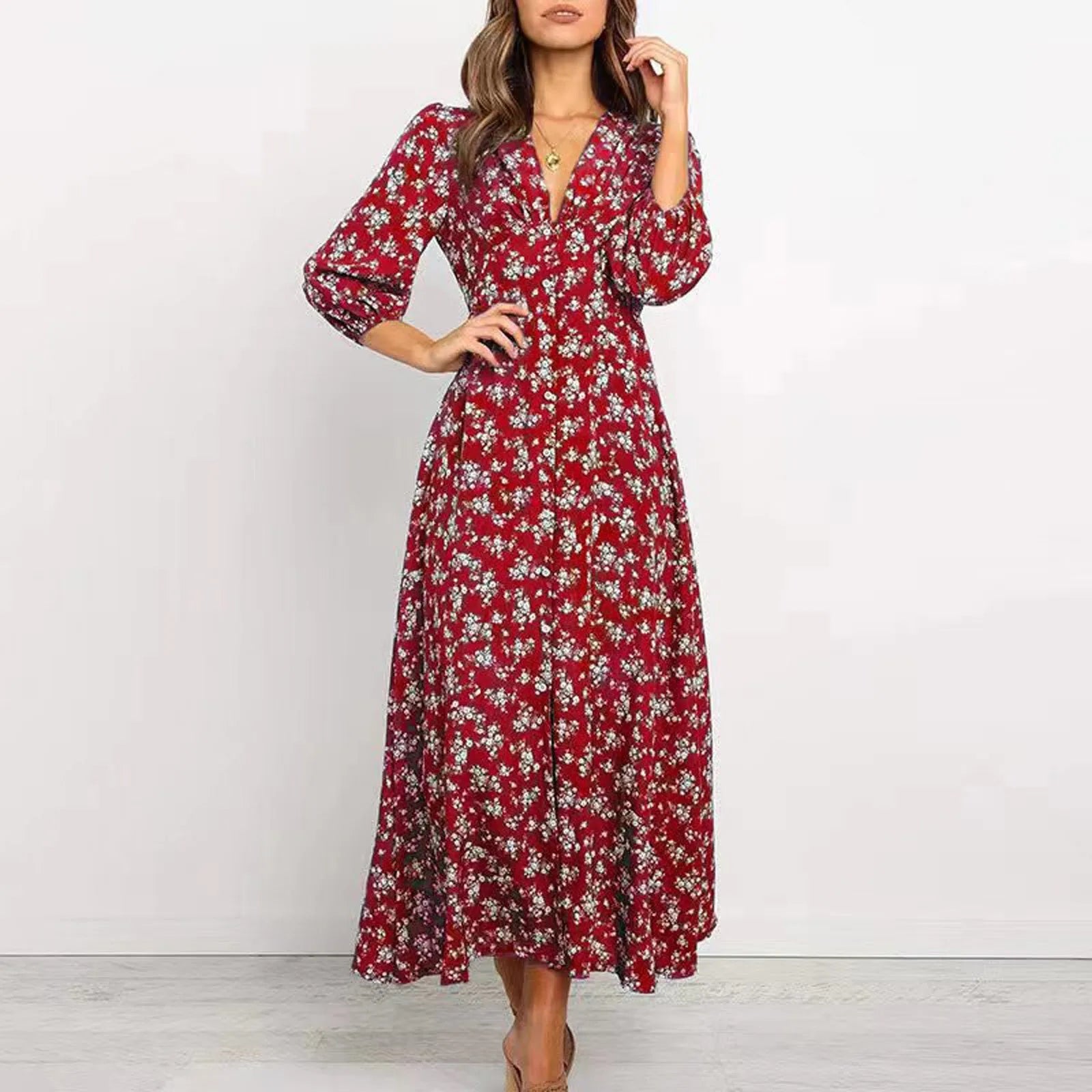Image of Norma | Women's V-Neck A-Line Maxi Dress