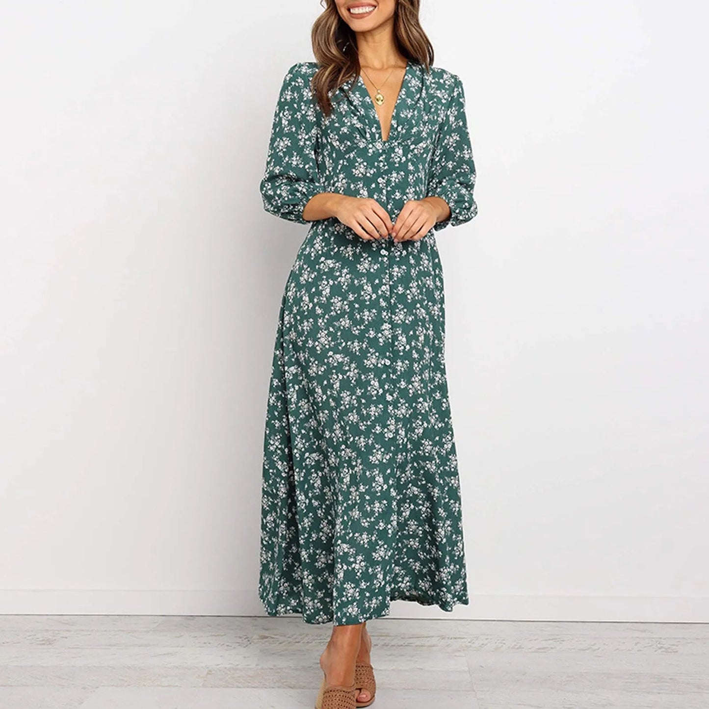Image of Norma | Women's V-Neck A-Line Maxi Dress