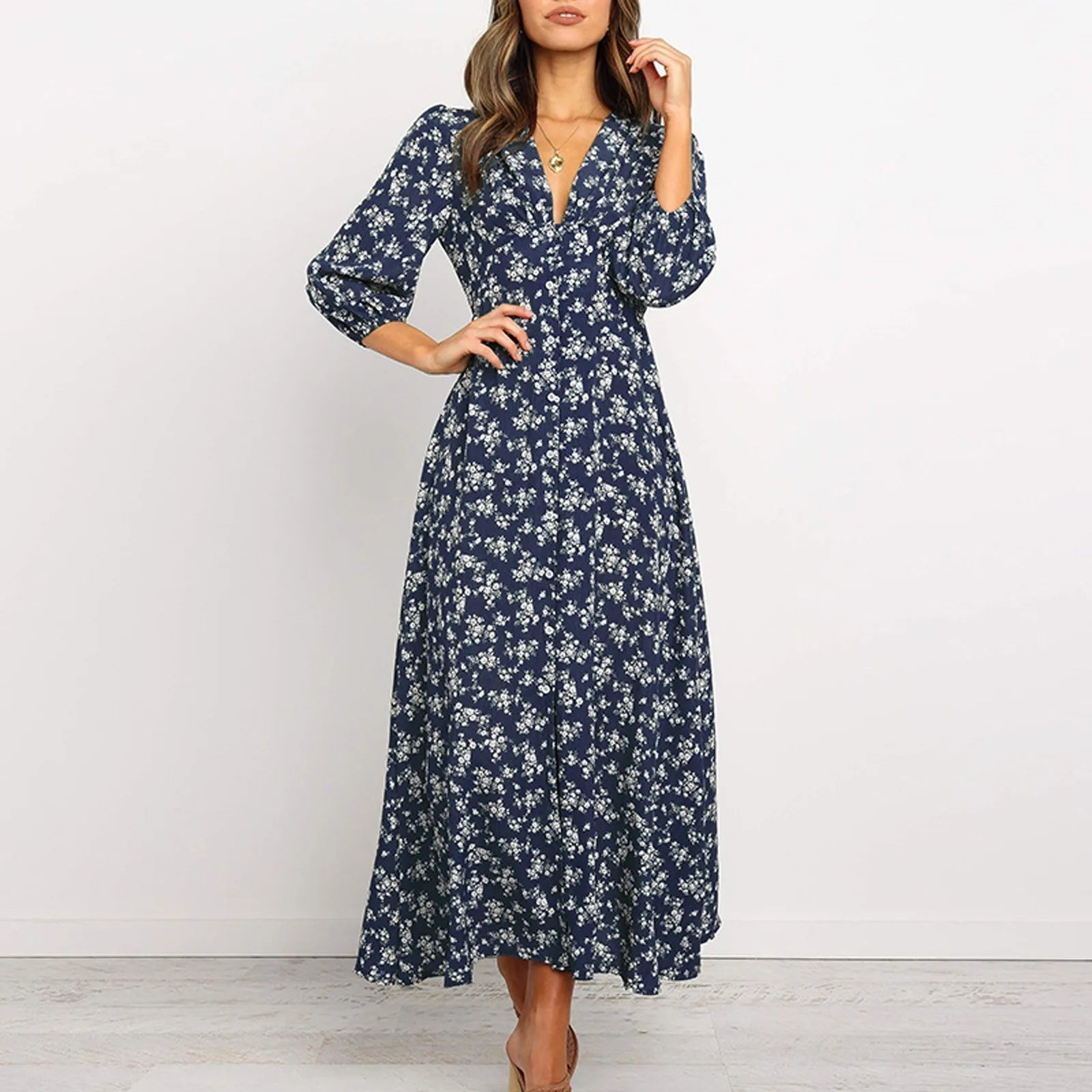 Image of Norma | Women's V-Neck A-Line Maxi Dress