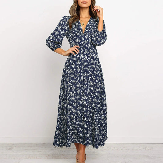 Image of Norma | Women's V-Neck A-Line Maxi Dress
