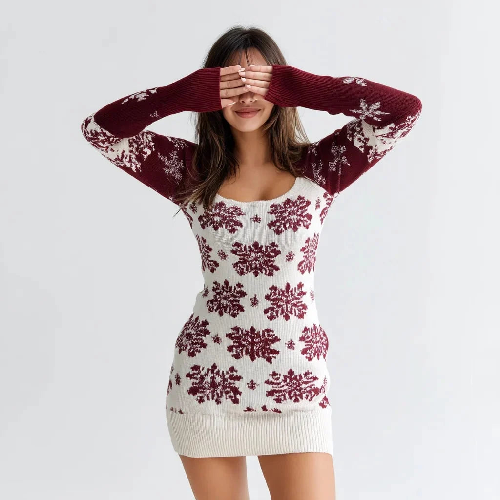 Off-the-Shoulder Sequin Knit Midi Dress – Elegant Festive Party Dress