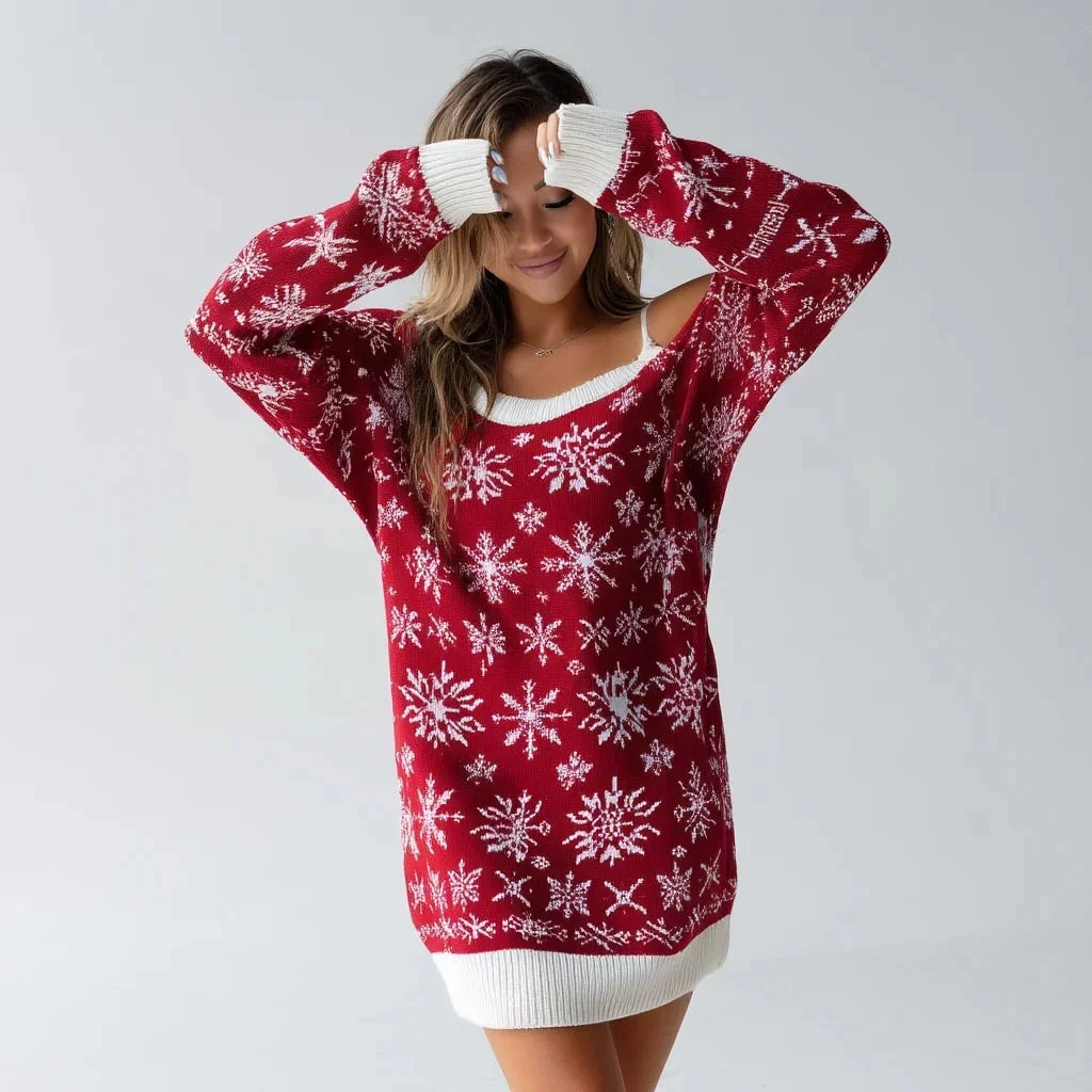 Off-the-Shoulder Sequin Knit Midi Dress – Elegant Festive Party Dress