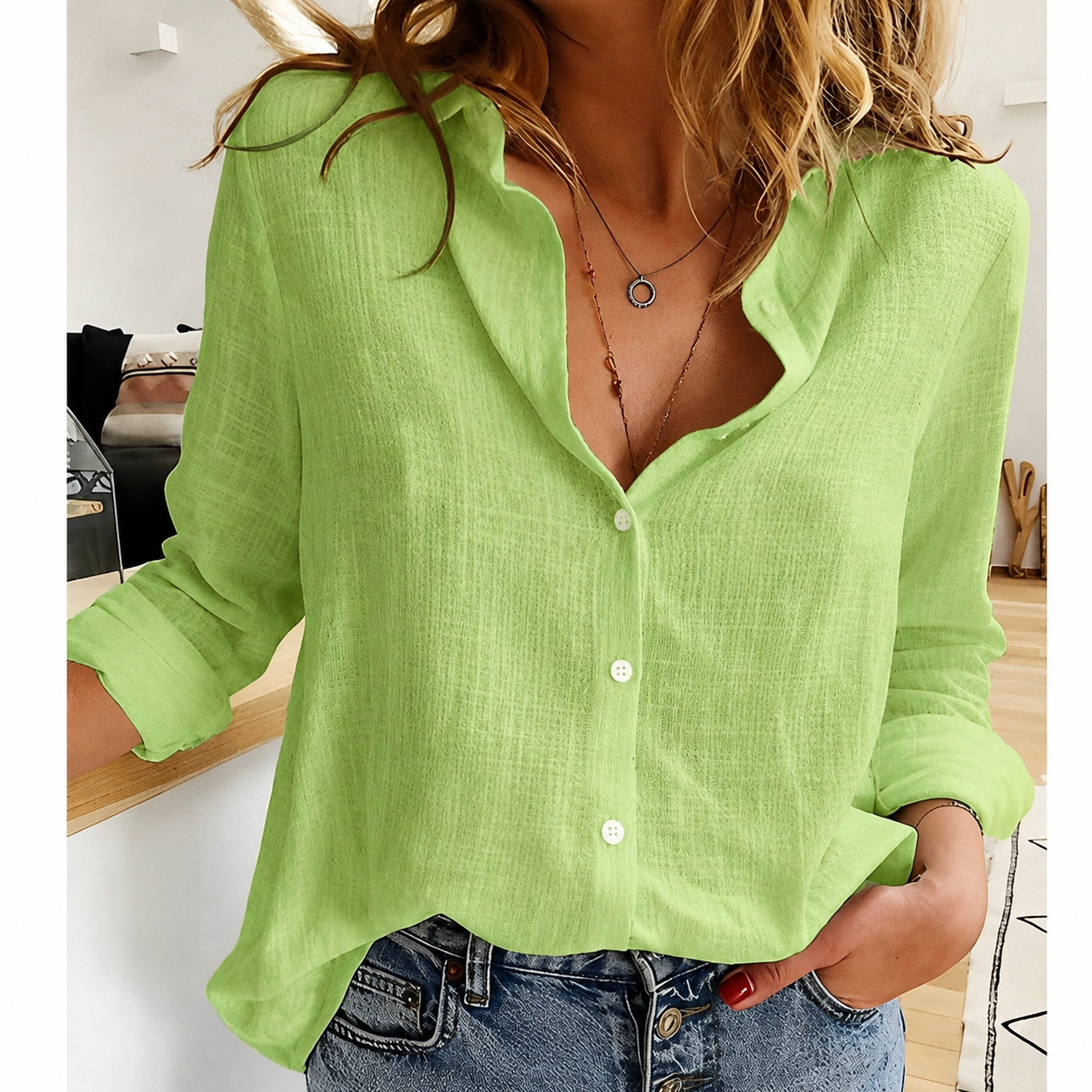 Olive | Women's Relaxed Fit Button-Down Shirt - Image 1