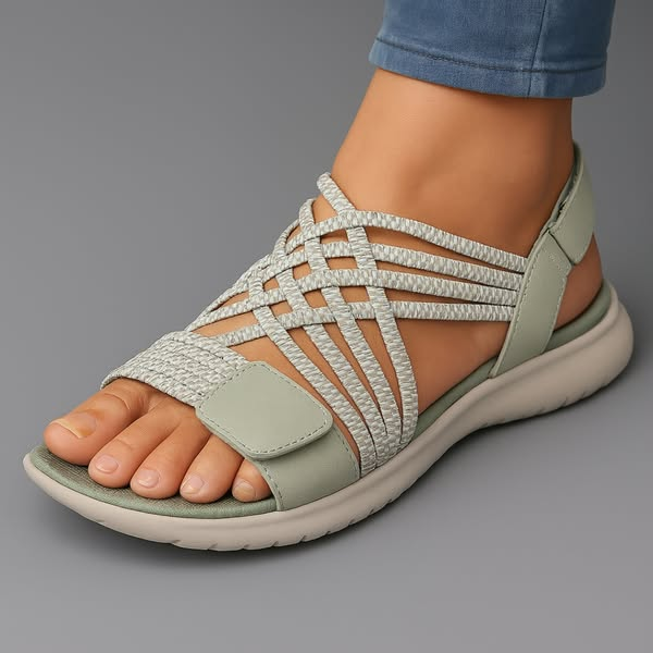 Orthopedic Flat Sandals with Strappy Upper and Hook-and-Loop Closure